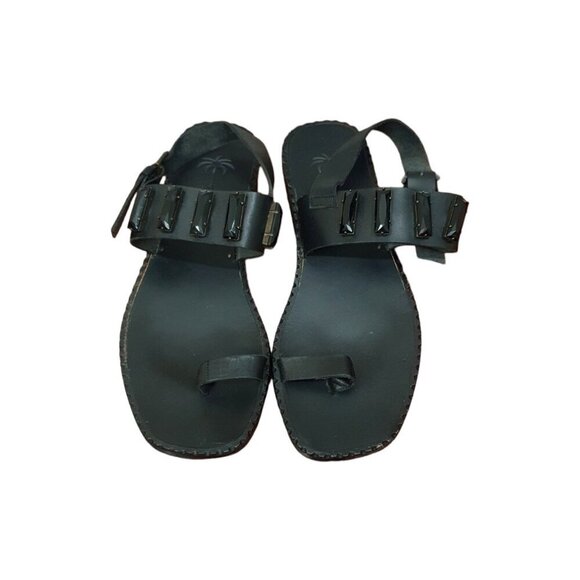 Tomas Maier Black Jewel Sandal Toe Loop Ring Gladiator Flat Boho Size 8 - Picture 3 of 13